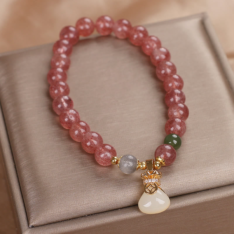 Natural Strawberry Quartz Money Bag Charm Positive Bracelet