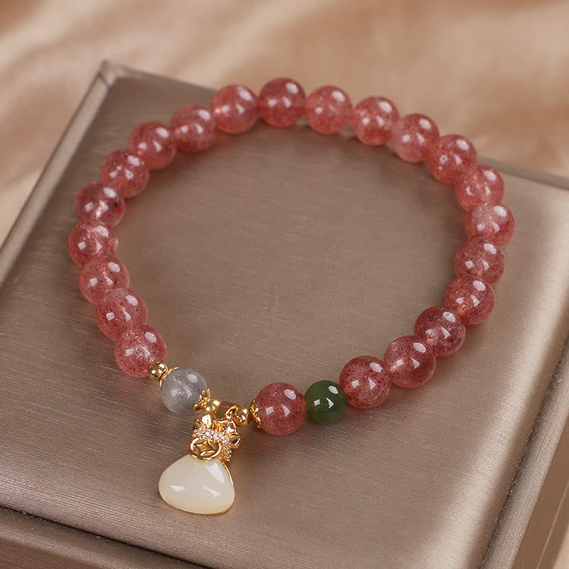 Natural Strawberry Quartz Money Bag Charm Positive Bracelet