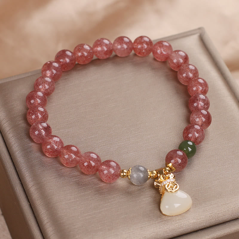 Natural Strawberry Quartz Money Bag Charm Positive Bracelet