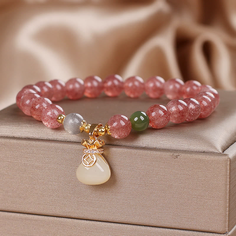 Natural Strawberry Quartz Money Bag Charm Positive Bracelet