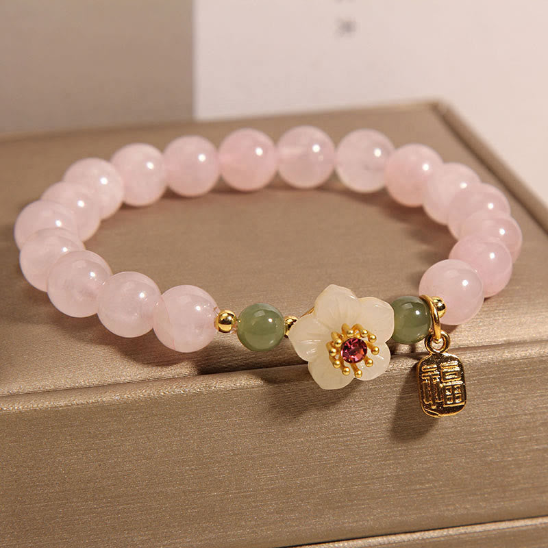 Rose Quartz Peach Blossom Hetian Jade Fu Character Relationships Healing Bracelet