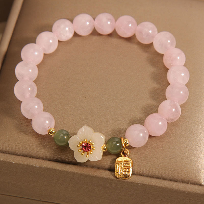 Rose Quartz Peach Blossom Hetian Jade Fu Character Relationships Healing Bracelet