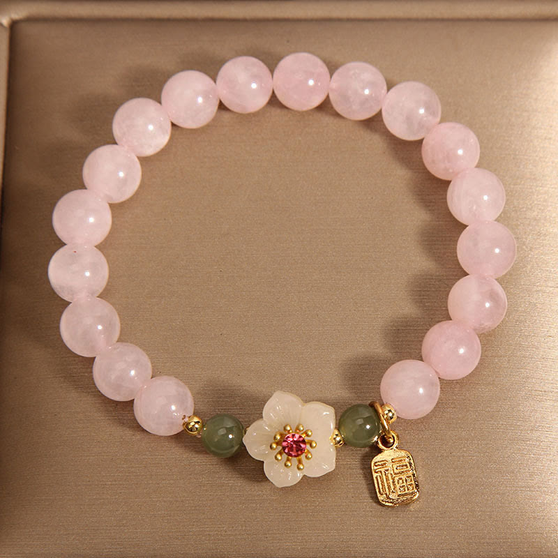 Rose Quartz Peach Blossom Hetian Jade Fu Character Relationships Healing Bracelet