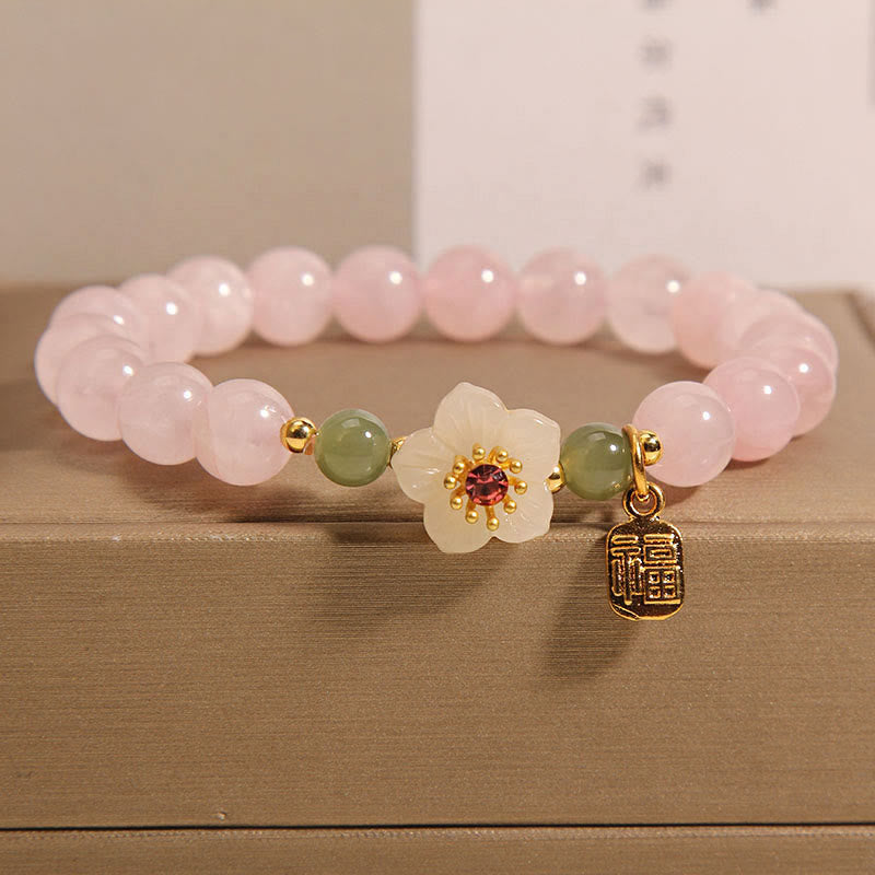 Rose Quartz Peach Blossom Hetian Jade Fu Character Relationships Healing Bracelet
