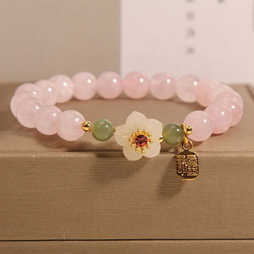 Rose Quartz Peach Blossom Hetian Jade Fu Character Relationships Healing Bracelet