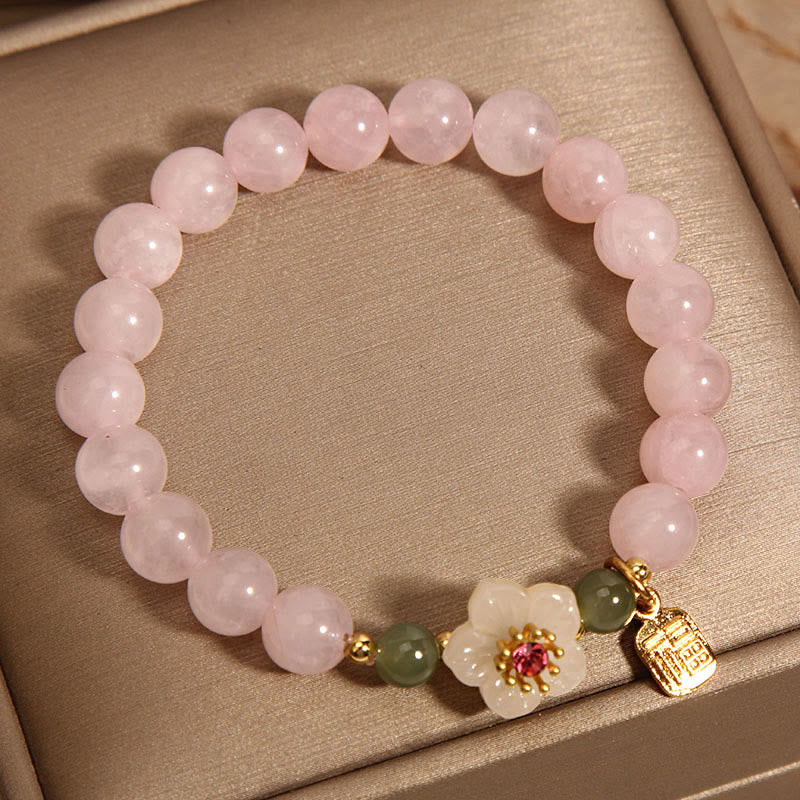 Rose Quartz Peach Blossom Hetian Jade Fu Character Relationships Healing Bracelet