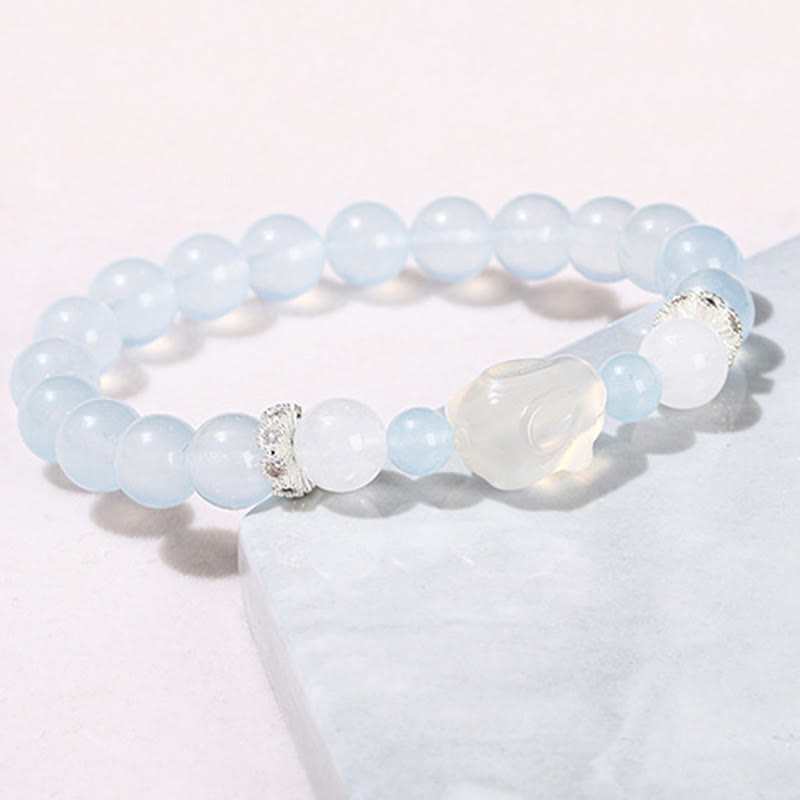 Blue Chalcedony White Agate Rabbit Emotional Balance Bracelet