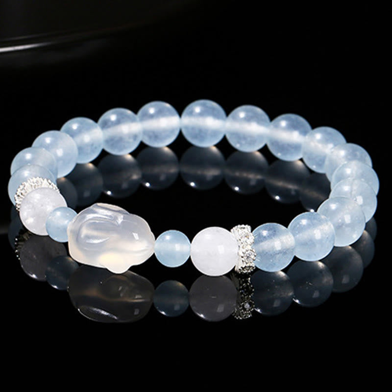 Blue Chalcedony White Agate Rabbit Emotional Balance Bracelet