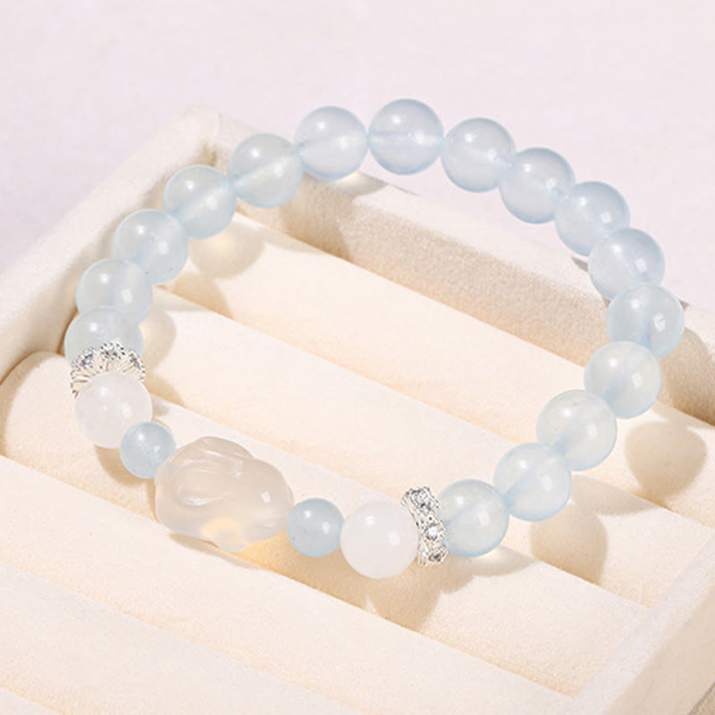 Blue Chalcedony White Agate Rabbit Emotional Balance Bracelet