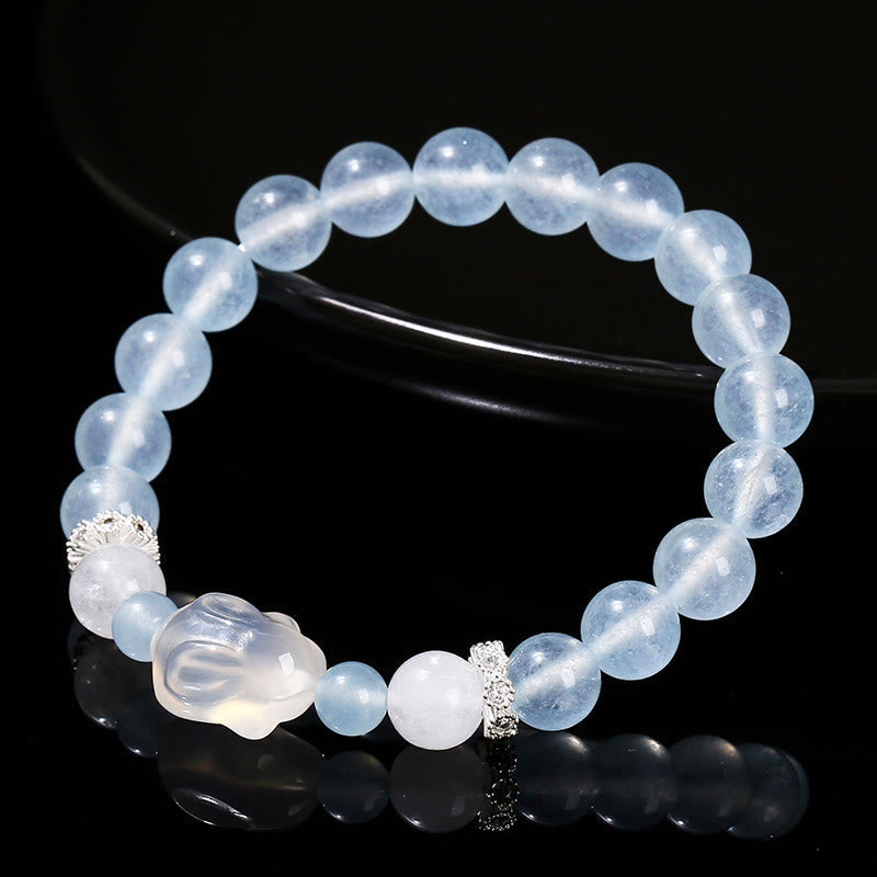 Blue Chalcedony White Agate Rabbit Emotional Balance Bracelet