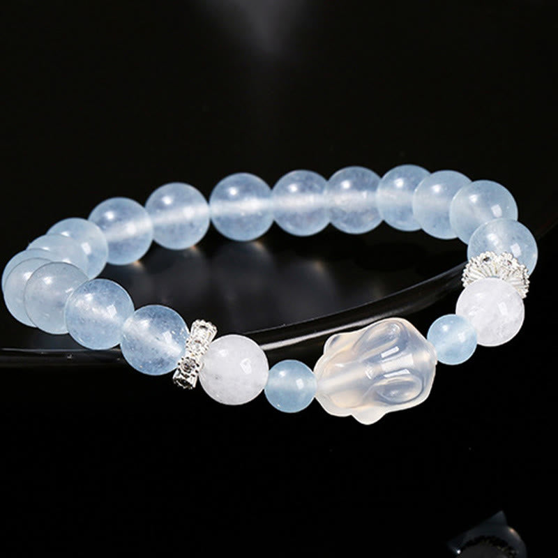Blue Chalcedony White Agate Rabbit Emotional Balance Bracelet