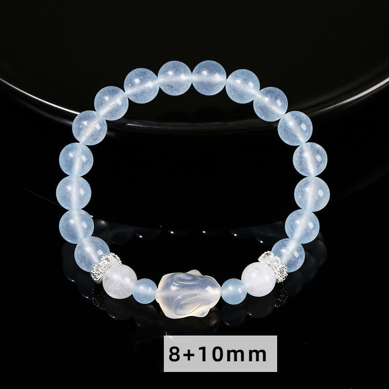 Blue Chalcedony White Agate Rabbit Emotional Balance Bracelet