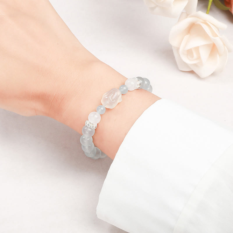 Blue Chalcedony White Agate Rabbit Emotional Balance Bracelet