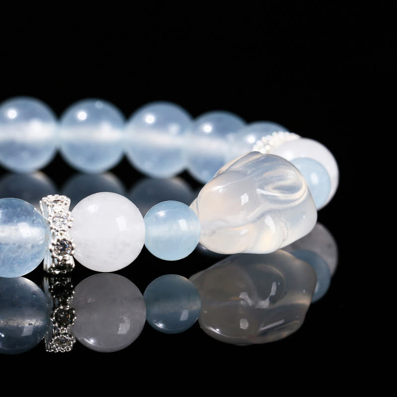 Blue Chalcedony White Agate Rabbit Emotional Balance Bracelet