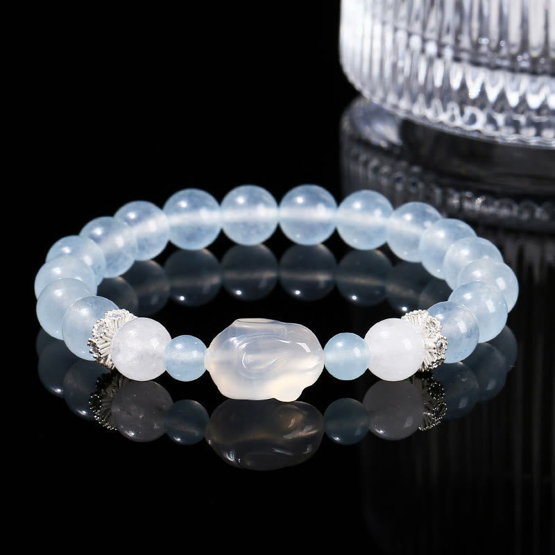 Blue Chalcedony White Agate Rabbit Emotional Balance Bracelet