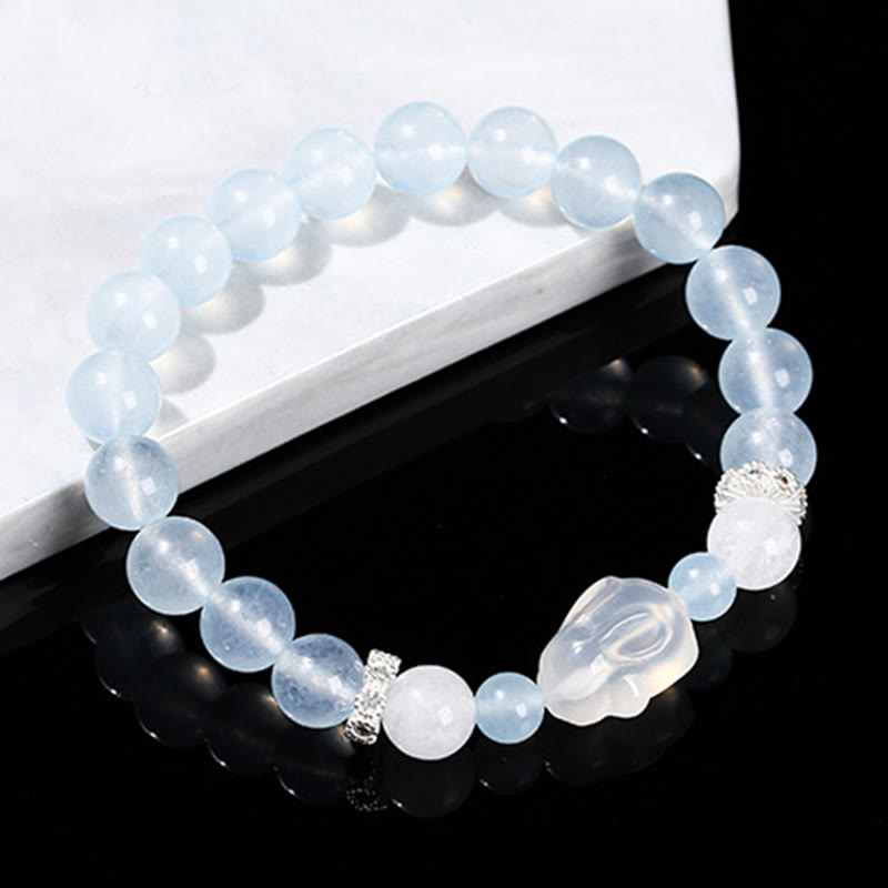 Blue Chalcedony White Agate Rabbit Emotional Balance Bracelet