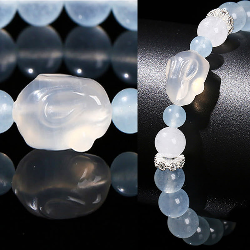 Blue Chalcedony White Agate Rabbit Emotional Balance Bracelet