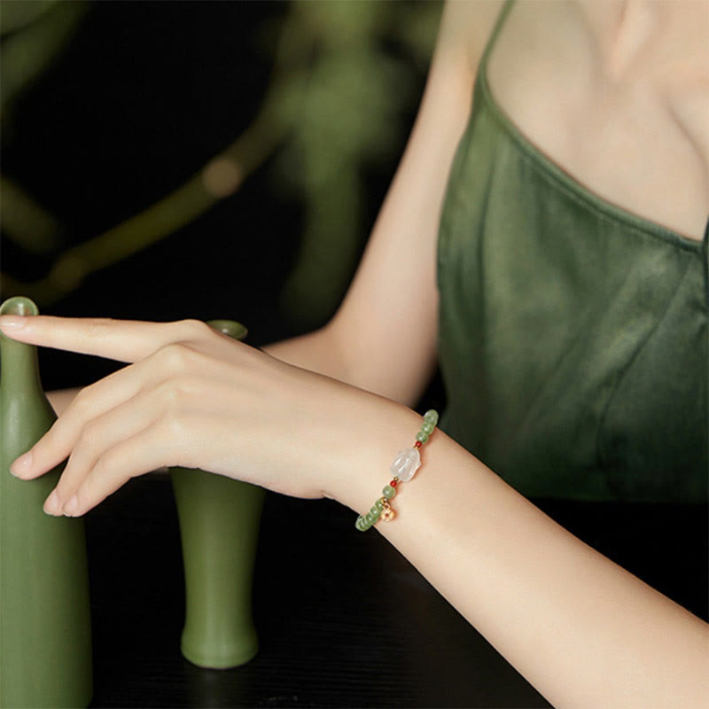 Natural Hetian Jade and Agate Rabbit Chinese Coin 6mm Copper Bracelet