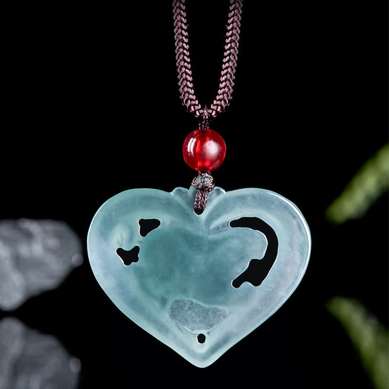 Natural Jade Love Heart Rabbit Luck Necklace Pendant