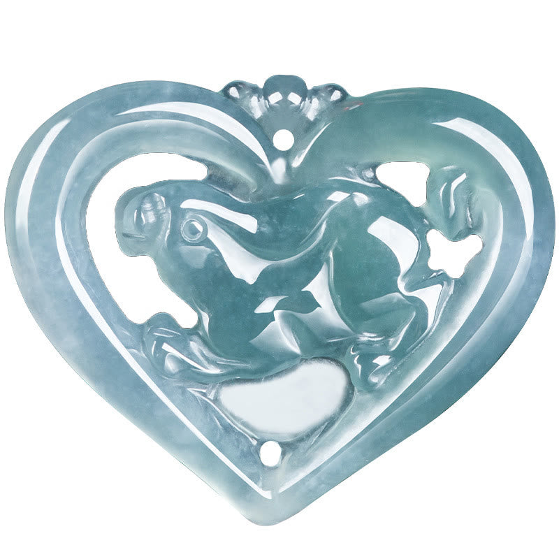 Natural Jade Love Heart Rabbit Luck Necklace Pendant