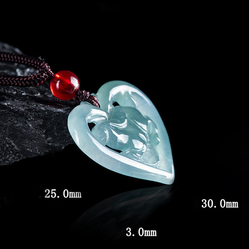 Natural Jade Love Heart Rabbit Luck Necklace Pendant