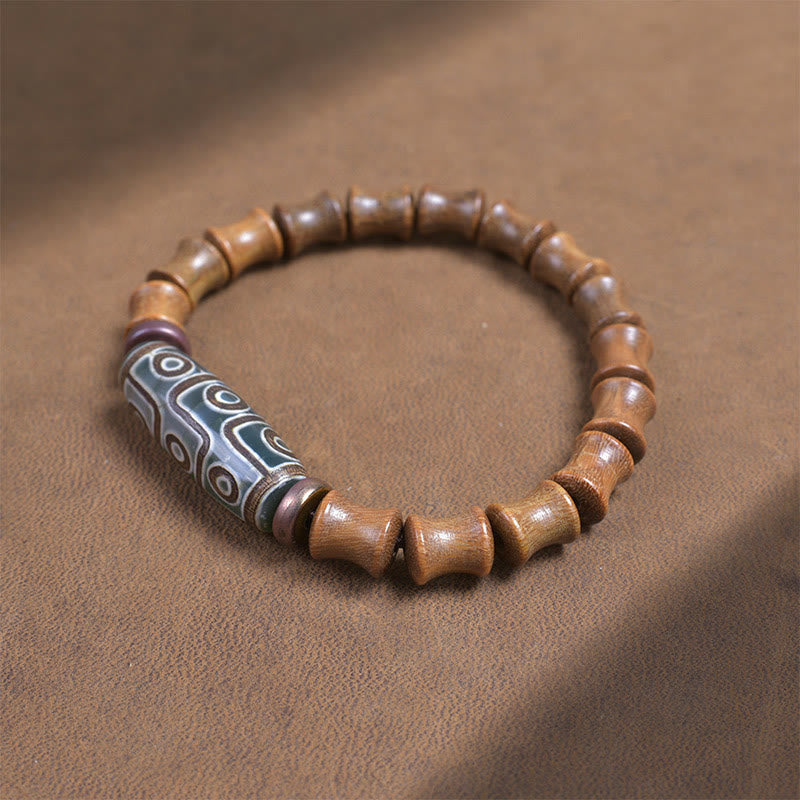Tibetan Nine-Eye Dzi Bead Green Sandalwood Peace Bracelet