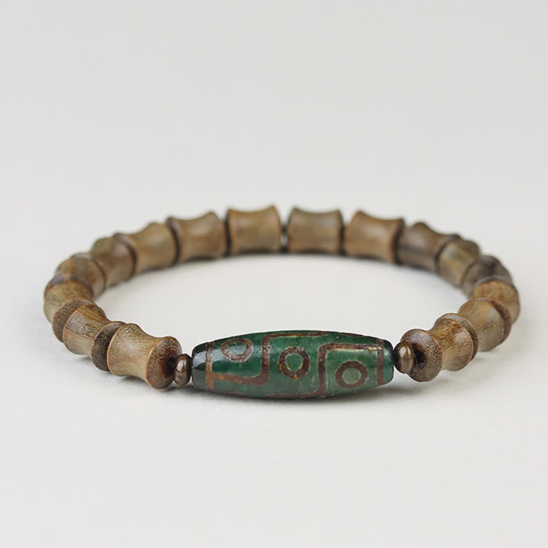 Tibetan Nine-Eye Dzi Bead Green Sandalwood Peace Bracelet