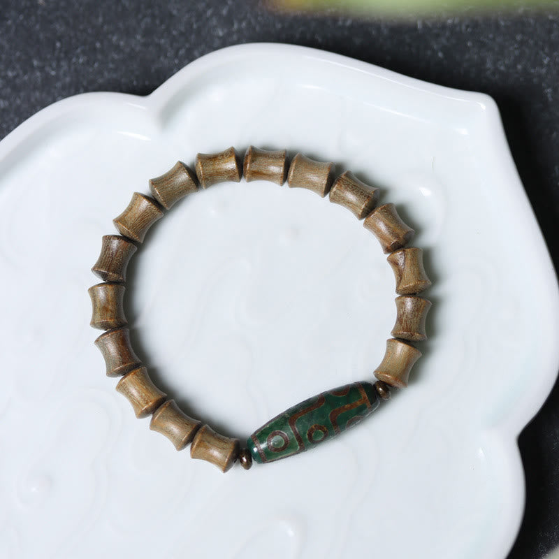 Tibetan Nine-Eye Dzi Bead Green Sandalwood Peace Bracelet