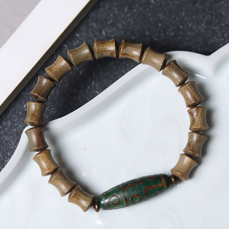 Tibetan Nine-Eye Dzi Bead Green Sandalwood Peace Bracelet