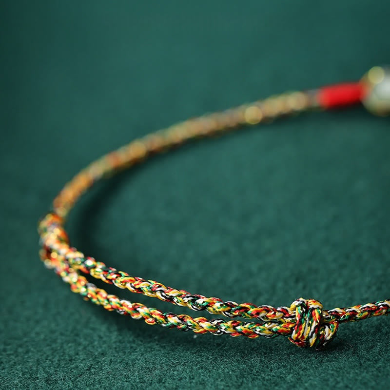 Handmade Colorful Rope Bracelet with Jade Ping An Kou Peace Buckle