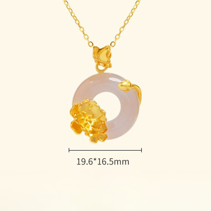 Natural 925 Sterling Silver White Chalcedony Peace Buckle Peach Blossom Butterfly Positive Necklace Pendant