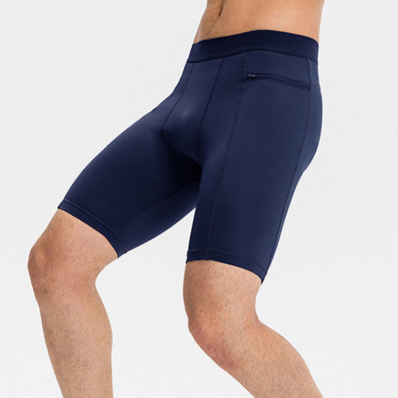 Men's Tight Stretch High Elasticity Quick Dry Sports Shorts With Zipper Pockets