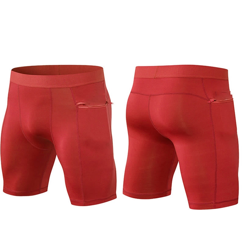 Men's Tight Stretch High Elasticity Quick Dry Sports Shorts With Zipper Pockets