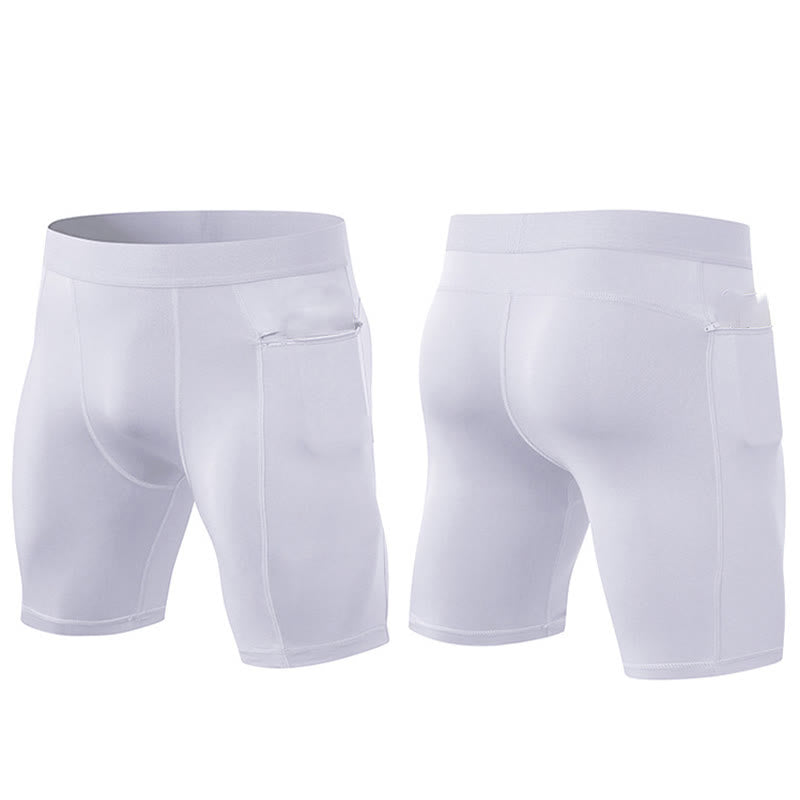 Men's Tight Stretch High Elasticity Quick Dry Sports Shorts With Zipper Pockets