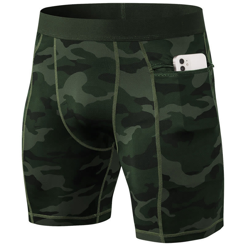 Men's Tight Stretch High Elasticity Quick Dry Sports Shorts With Zipper Pockets