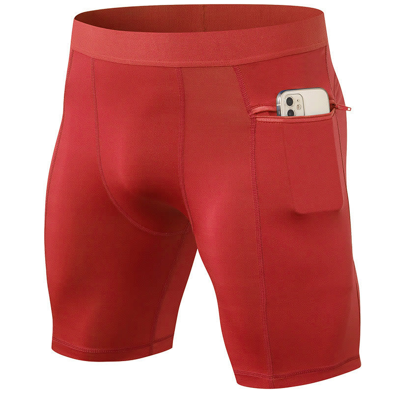 Men's Tight Stretch High Elasticity Quick Dry Sports Shorts With Zipper Pockets
