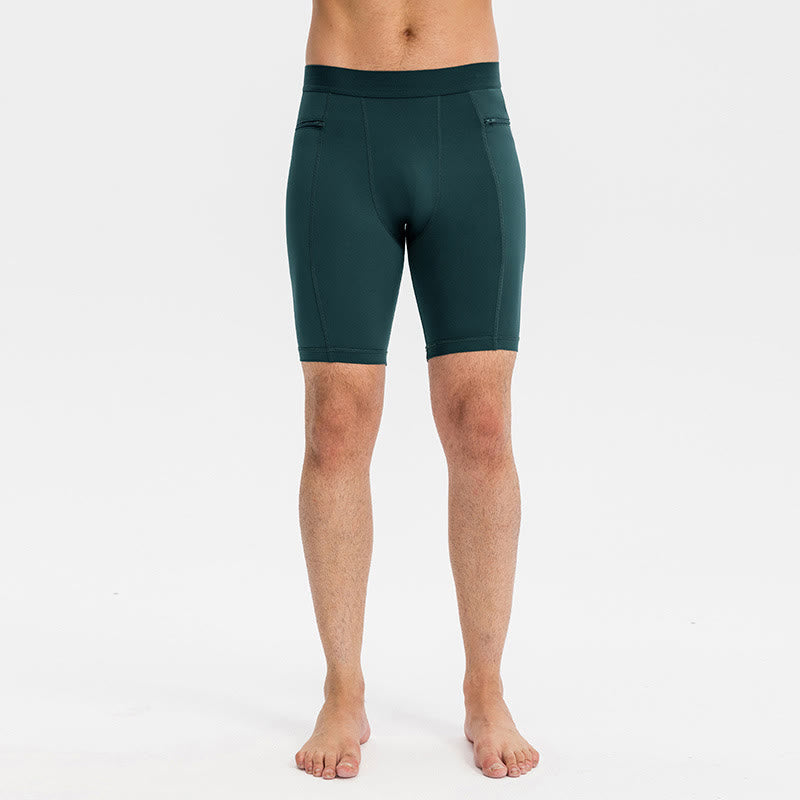 Men's Tight Stretch High Elasticity Quick Dry Sports Shorts With Zipper Pockets