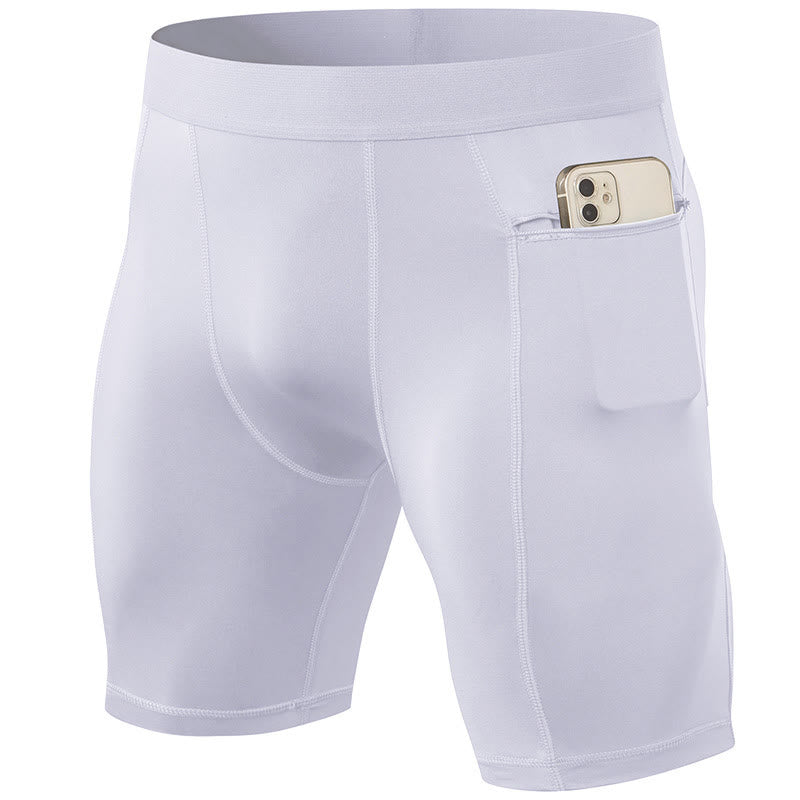 Men's Tight Stretch High Elasticity Quick Dry Sports Shorts With Zipper Pockets
