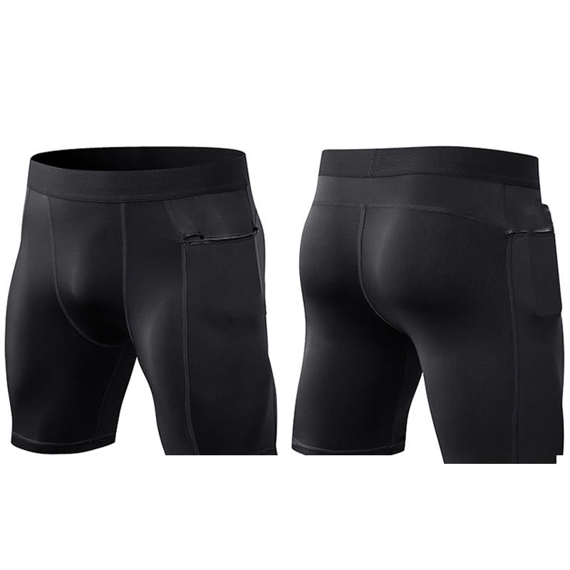 Men's Tight Stretch High Elasticity Quick Dry Sports Shorts With Zipper Pockets