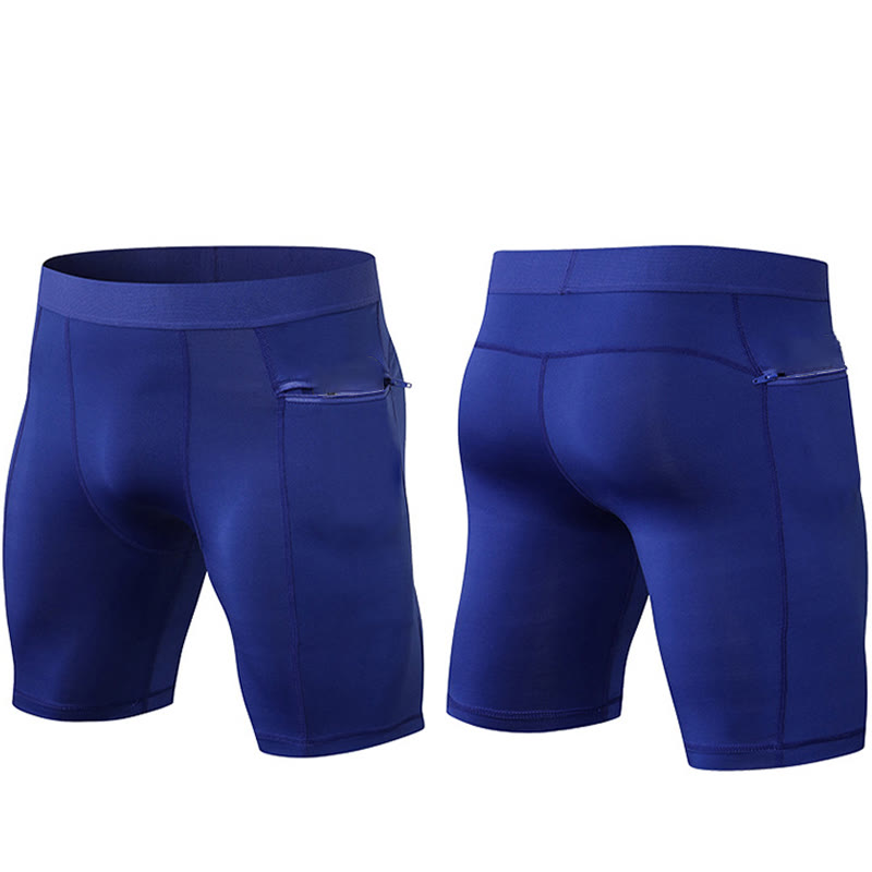 Men's Tight Stretch High Elasticity Quick Dry Sports Shorts With Zipper Pockets