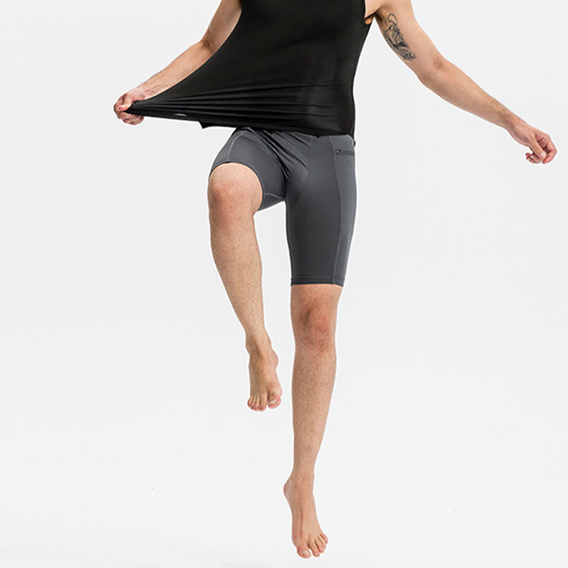 Men's Tight Stretch High Elasticity Quick Dry Sports Shorts With Zipper Pockets