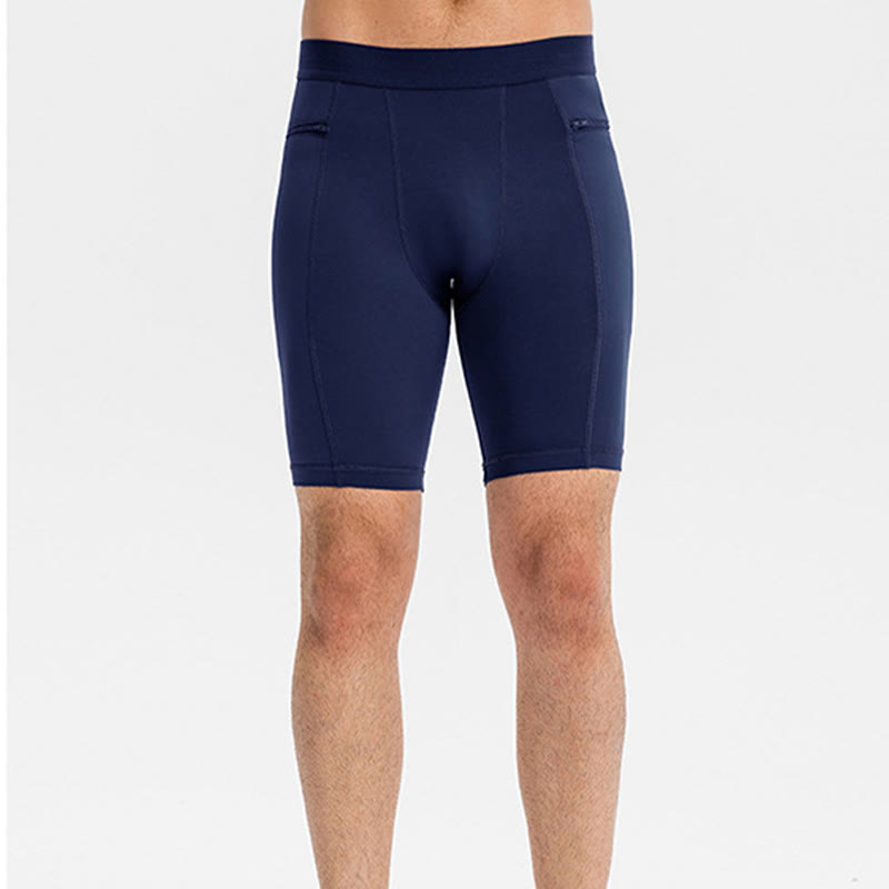 Men's Tight Stretch High Elasticity Quick Dry Sports Shorts With Zipper Pockets