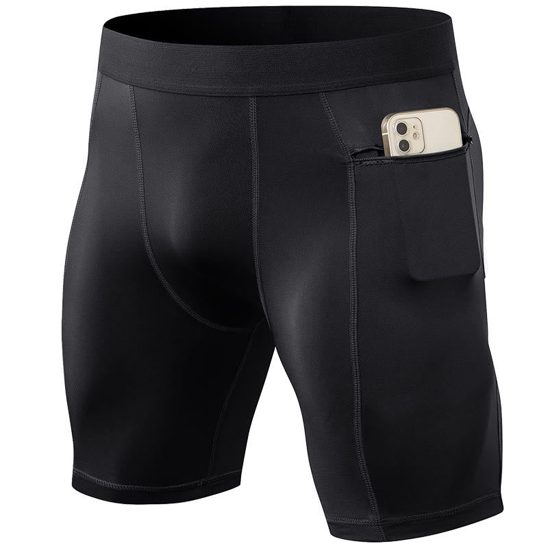 Men's Tight Stretch High Elasticity Quick Dry Sports Shorts With Zipper Pockets