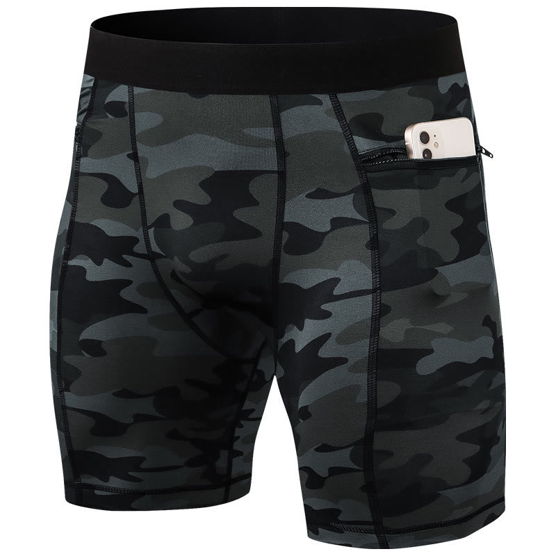 Men's Tight Stretch High Elasticity Quick Dry Sports Shorts With Zipper Pockets
