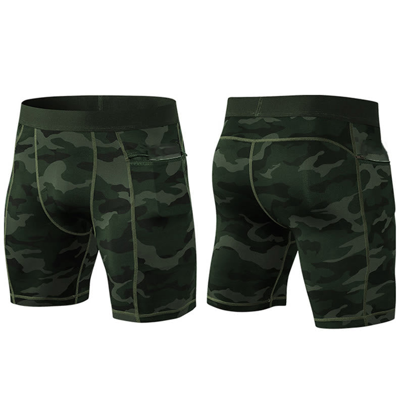 Men's Tight Stretch High Elasticity Quick Dry Sports Shorts With Zipper Pockets