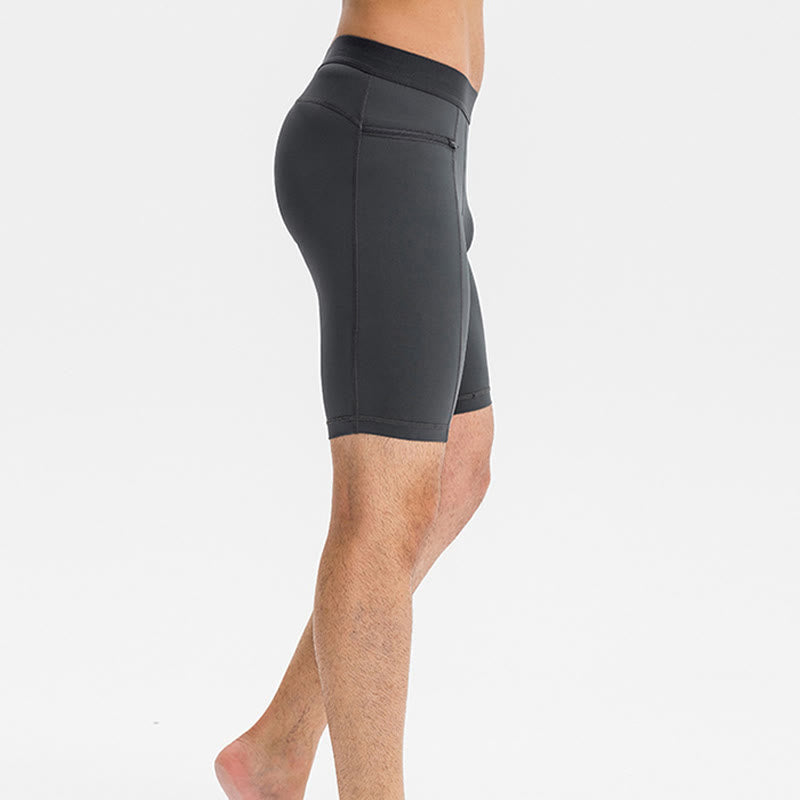 Men's Tight Stretch High Elasticity Quick Dry Sports Shorts With Zipper Pockets