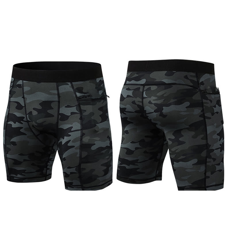 Men's Tight Stretch High Elasticity Quick Dry Sports Shorts With Zipper Pockets