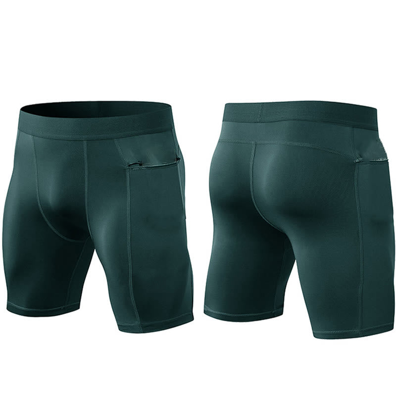 Men's Tight Stretch High Elasticity Quick Dry Sports Shorts With Zipper Pockets