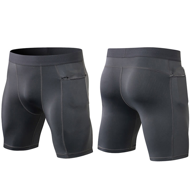 Men's Tight Stretch High Elasticity Quick Dry Sports Shorts With Zipper Pockets