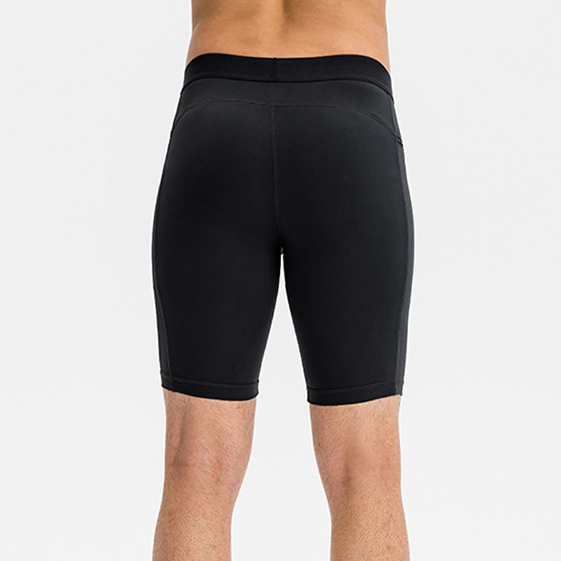 Men's Tight Stretch High Elasticity Quick Dry Sports Shorts With Zipper Pockets